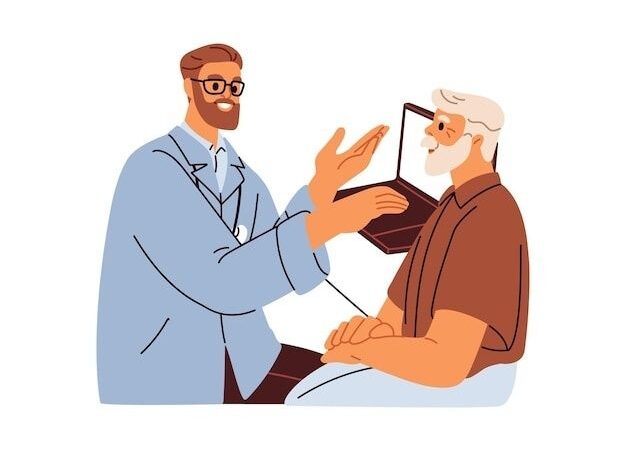 Illustration av läkare som samtalar med en äldre man